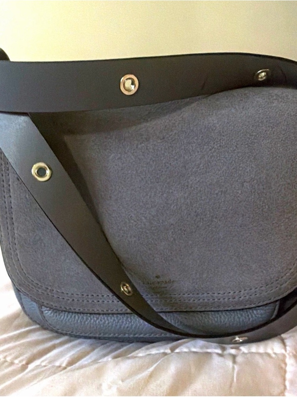 Kate Spade WKRU4622 Gray Suede Leather Flap Crossbody Bag